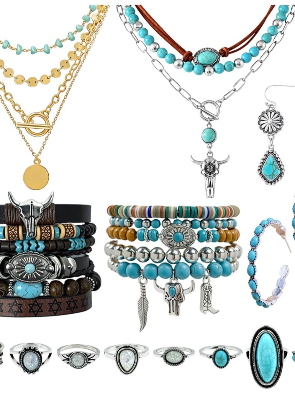 Bohemian Turquoise Jewelry Set for Women Vintage Turquoise Western Teal Jewelry